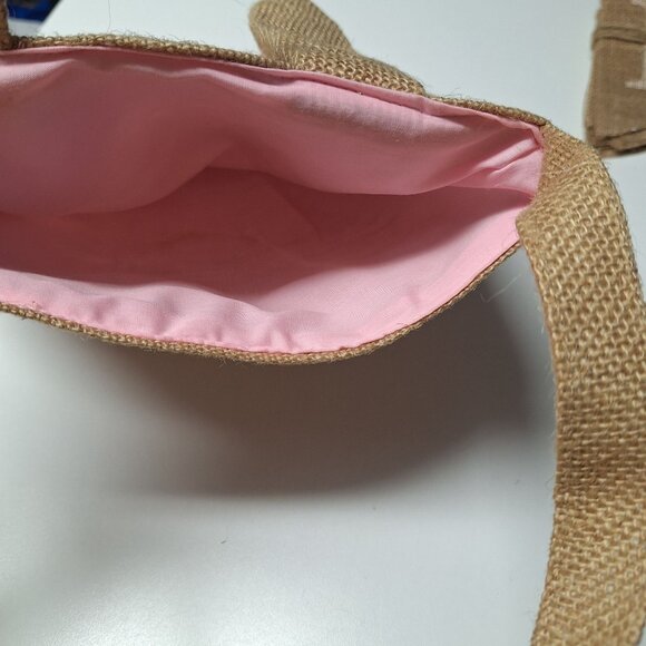 Burlap Bunny Tote Bag Happy Easter Banner Rabbit Spring Pink Ears Party Egg Hunt - Picture 3 of 7